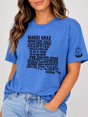 Mason Jar Label Louisiana Graphic T-Shirt Large Blue Souvenir Cotton Blend